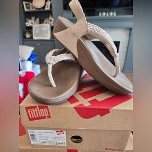FitFlop Beige Crystal Thong Wedge Sandals